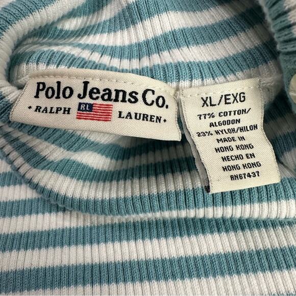Y2k Polo Jeans Co by Ralph Lauren Blue White Striped Knit Turtleneck Size XL - Picture 7 of 9
